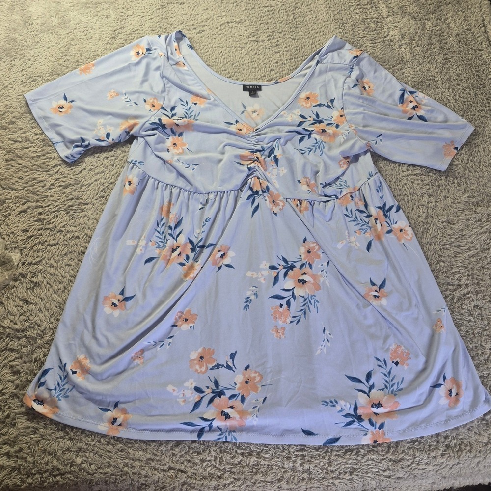 Torrid Floral Babydoll Top 11670591 Womens Size 3 3X Short Sleeve V-Neck Blouse